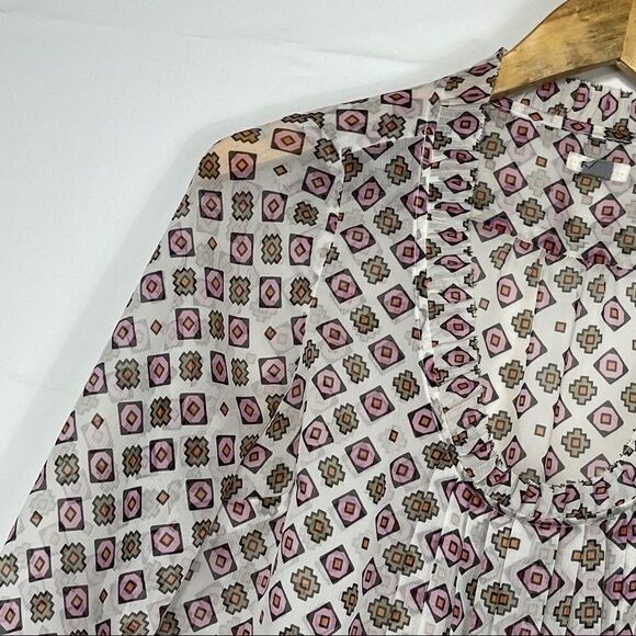 Fossil Pink & White Pleated Sheer Women's Blouse - Picture 6 of 9